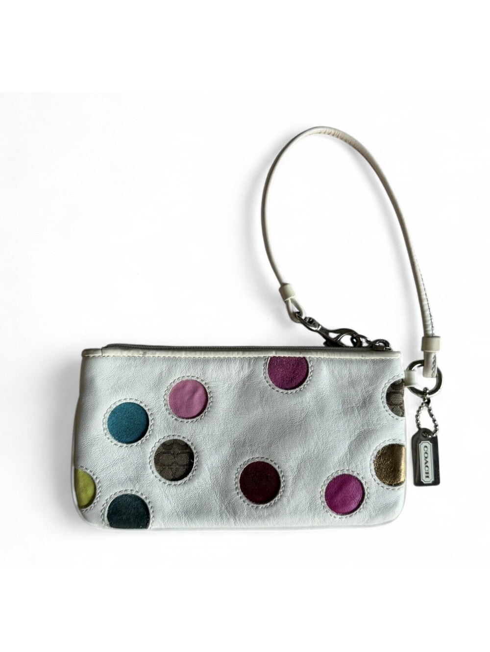 Vintage Coach Legacy Polka Dot Applique Wristlet Y2K White Leather Rare